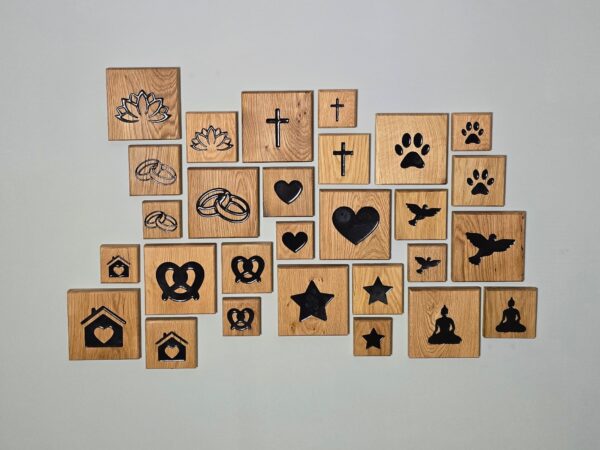 Holzsymbole Eiche 7,5 / 10 / 14 cm – Ergänzung zu unseren Buchstaben
